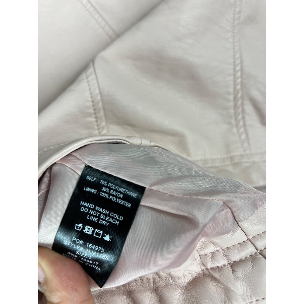 Shinestar Cropped Moto Jacket Faux Leather Beige Blush Zip Shoulder Pads L Y2K - Picture 5 of 16
